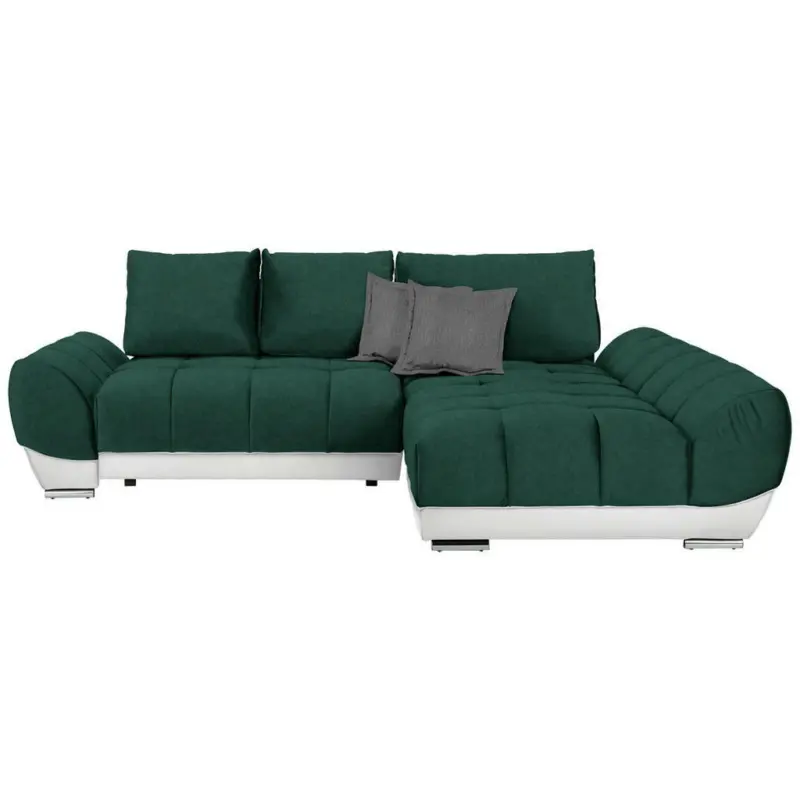 Ecksofa in Grün, Weiß, Dunkelgrau
