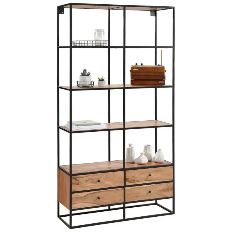 Regal 100/188/35 cm Schwarz, Akaziefarben