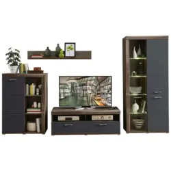 Wohnwand 344/202/48 cm in Braun, Graphitfarben