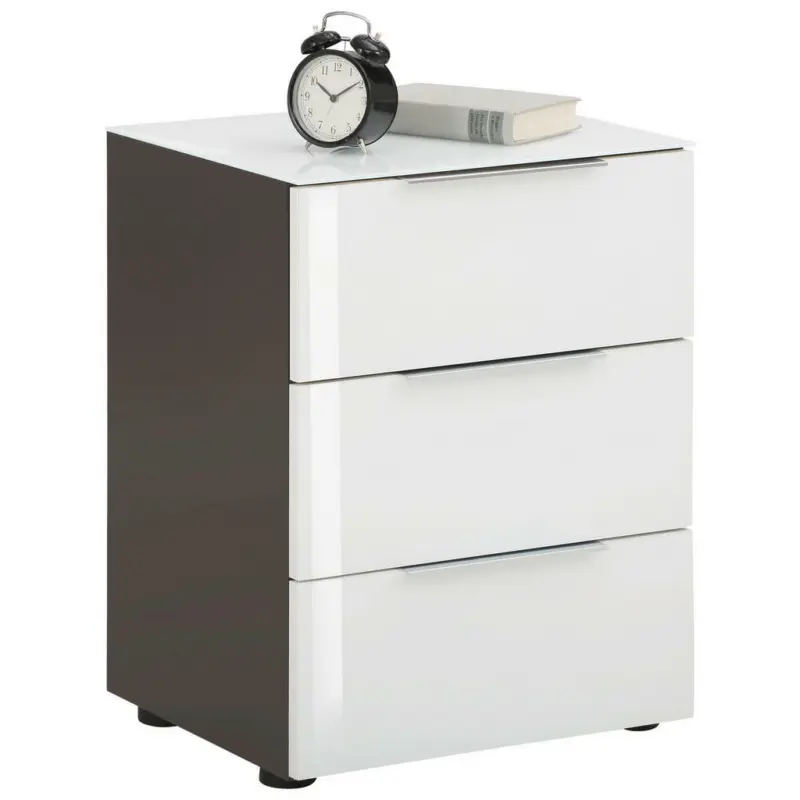 Nachtkästchen in Anthrazit, Weiß