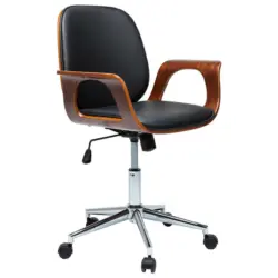 Drehstuhl in Lederlook Schwarz, Nussbaumfarben