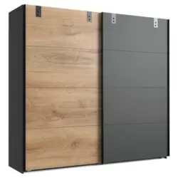 Schwebetürenschrank in Graphitfarben, Eichefarben
