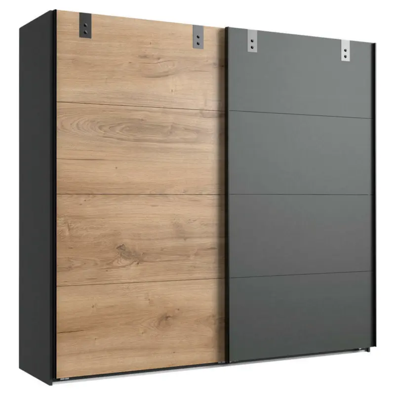 Schwebetürenschrank in Graphitfarben, Eichefarben