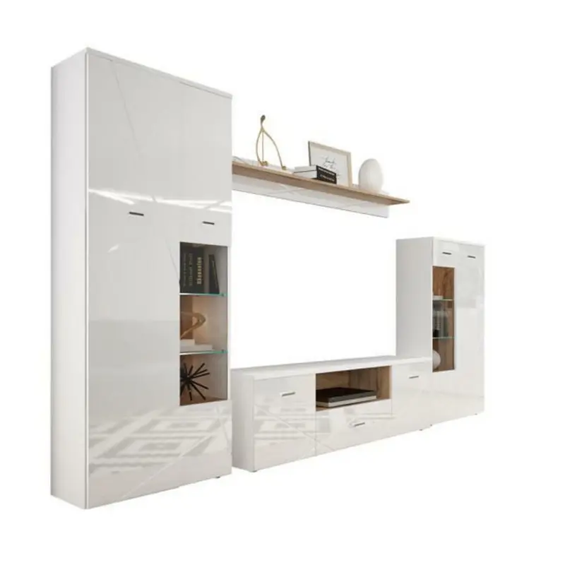 Wohnwand 340/196/40 cm in Weiß, Eichefarben