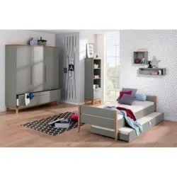 Bett 90/200 cm in Grau, Eichefarben