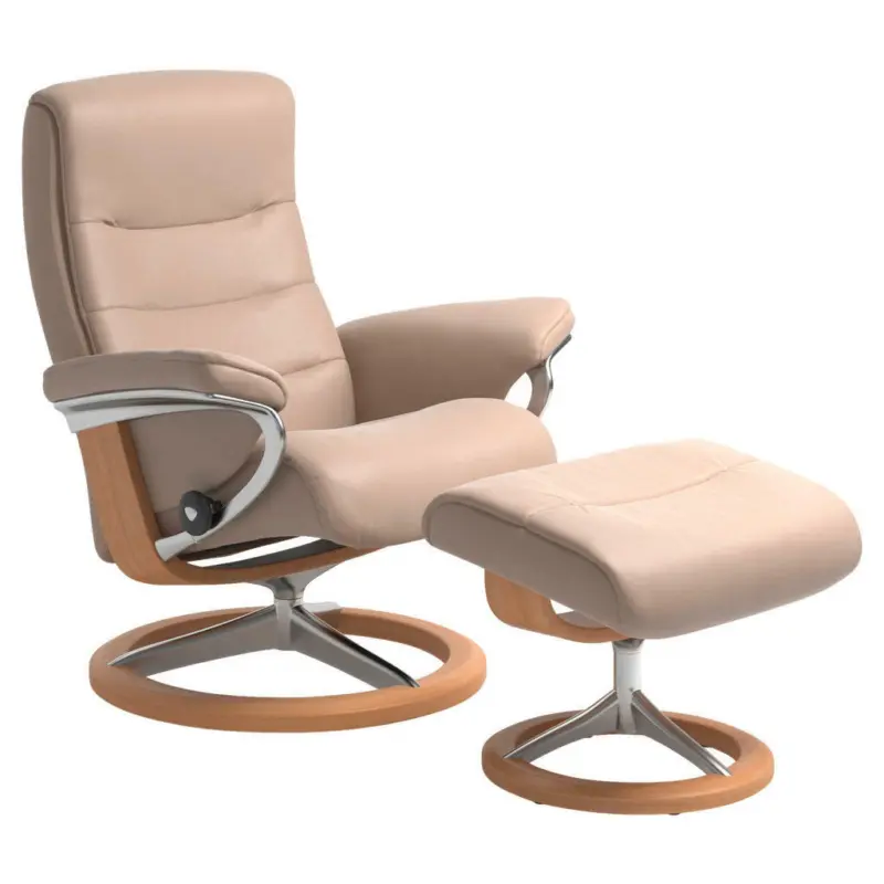 Relaxsesselset in Holz, Metall, Leder Creme, Eichefarben