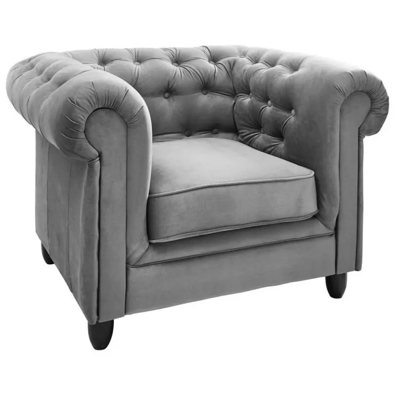 Chesterfield-Sessel in Chenille Grau