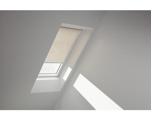 VELUX Sichtschutzrollo sandbeige gepunktet manuell Rahmen weiß RFL PK10 4171SWL