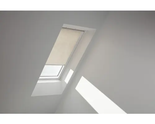 VELUX Sichtschutzrollo sandbeige gepunktet manuell Rahmen weiß RFL U31 4171SWL