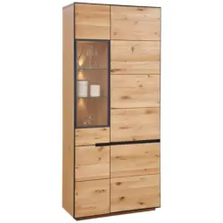 Vitrine in furniert, massiv, teilmassiv Wildeiche Anthrazit, Eichefarben