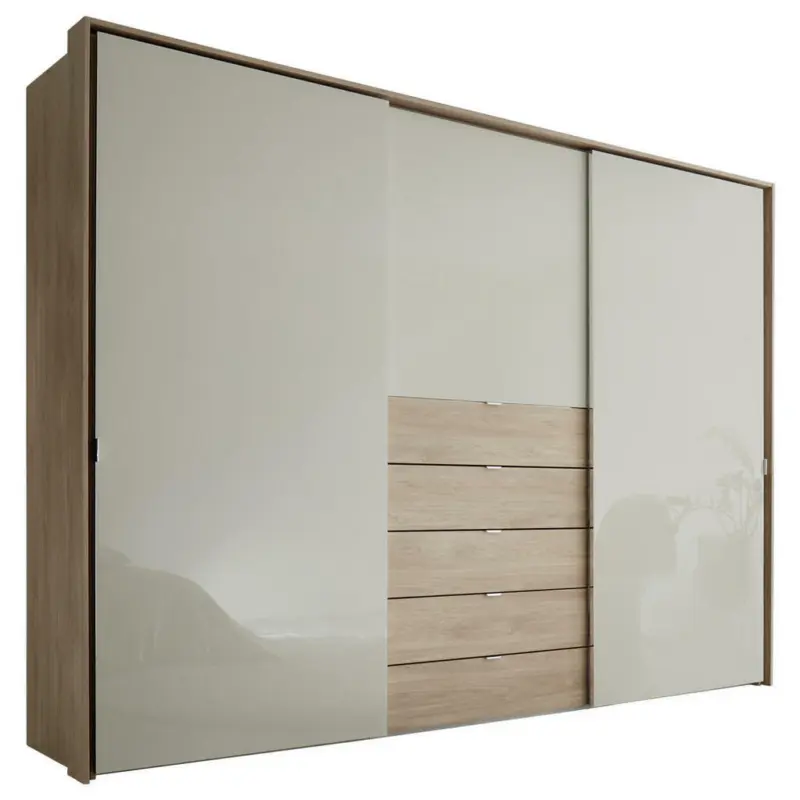 Schwebetürenschrank in Eichefarben, Sandfarben