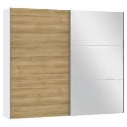 Schwebetürenschrank in Weiß, Eichefarben