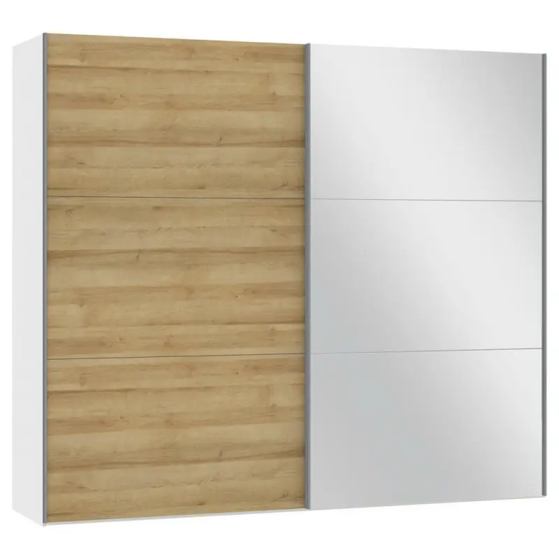 Schwebetürenschrank in Weiß, Eichefarben