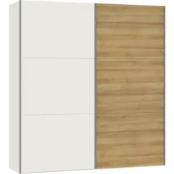 Schwebetürenschrank in Weiß, Eichefarben