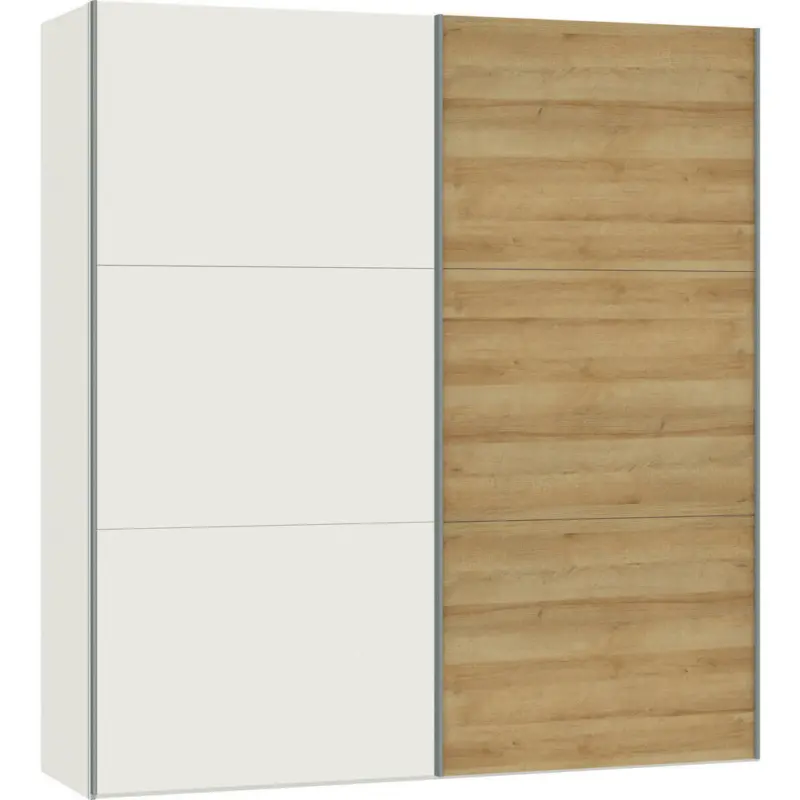 Schwebetürenschrank in Weiß, Eichefarben