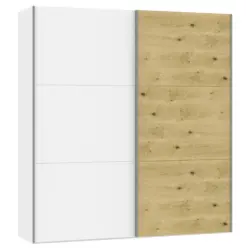 Schwebetürenschrank in Weiß, Eichefarben
