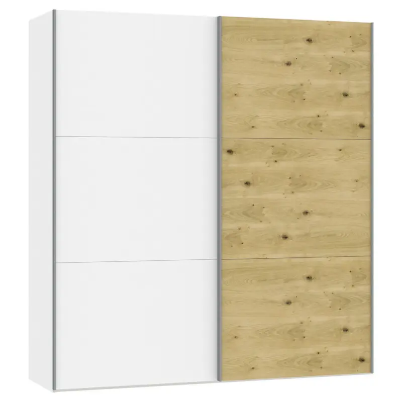 Schwebetürenschrank in Weiß, Eichefarben
