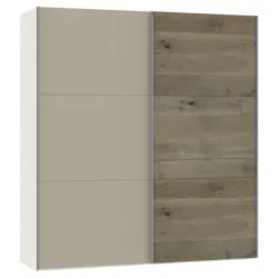 Schwebetürenschrank in Creme, Eichefarben, Hellbraun
