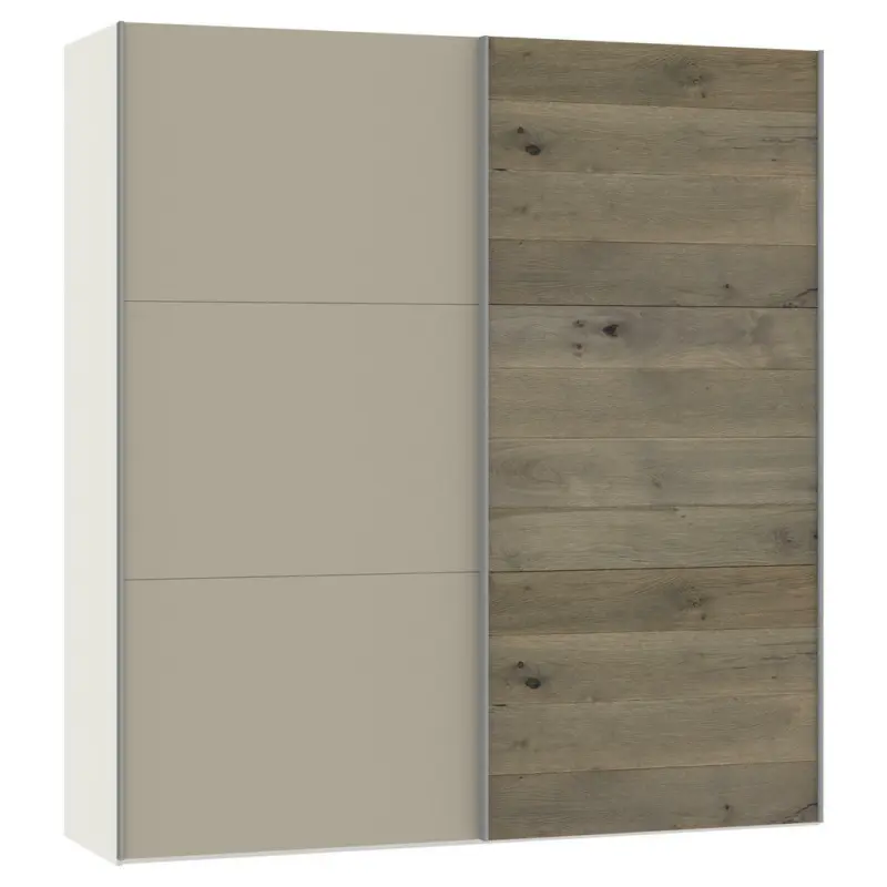 Schwebetürenschrank in Creme, Eichefarben, Hellbraun