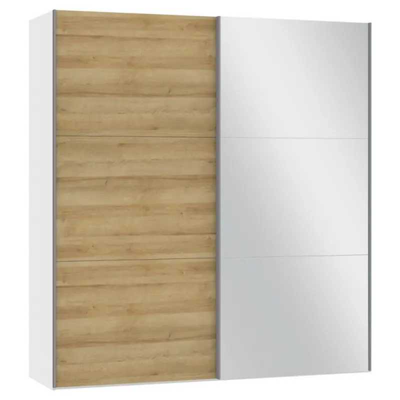 Schwebetürenschrank in Weiß, Eichefarben