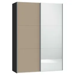 Schwebetürenschrank in Schwarz, Hellbraun