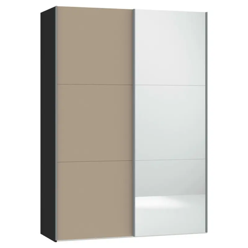 Schwebetürenschrank in Schwarz, Hellbraun