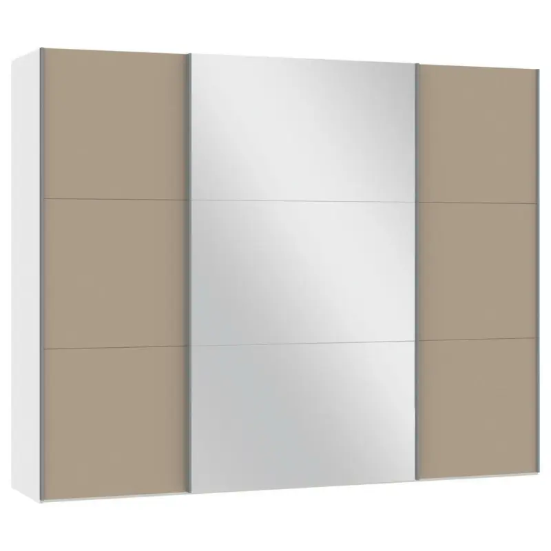 Schwebetürenschrank in Weiß, Hellbraun