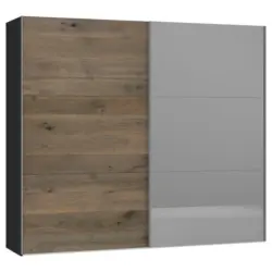 Schwebetürenschrank in Schwarz, Eichefarben
