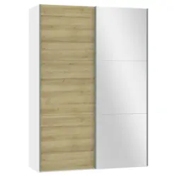 Schwebetürenschrank in Weiß, Eichefarben