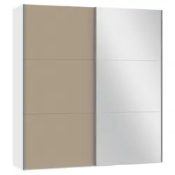 Schwebetürenschrank in Weiß, Hellbraun