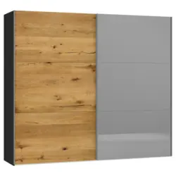 Schwebetürenschrank in Schwarz, Eichefarben