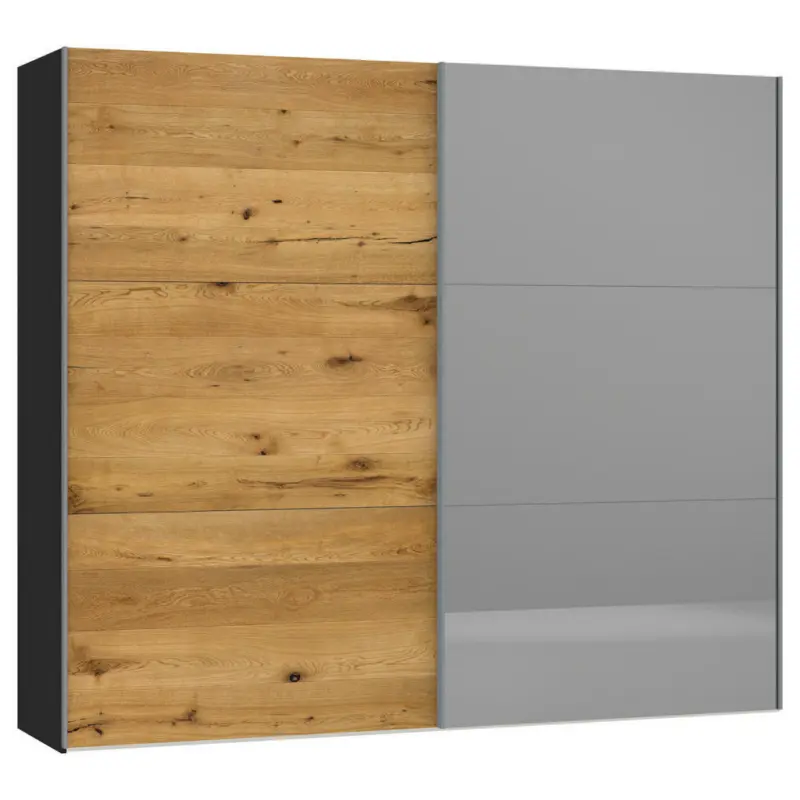 Schwebetürenschrank in Schwarz, Eichefarben