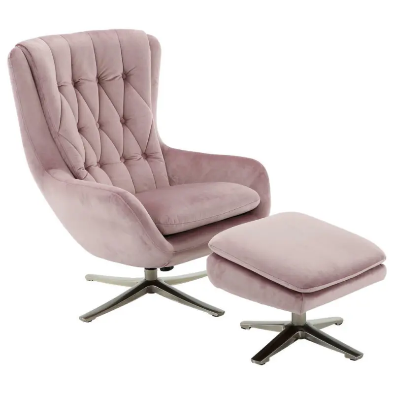 Relaxsesselset in Textil Nickelfarben, Altrosa