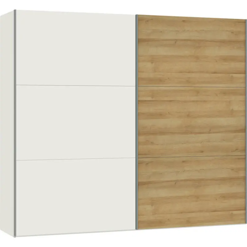 Schwebetürenschrank in Weiß, Eichefarben