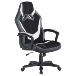 Gamingstuhl in Lederlook, Mikrofaser Grau, Schwarz, Weiß