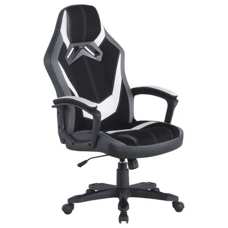 Gamingstuhl in Lederlook, Mikrofaser Grau, Schwarz, Weiß