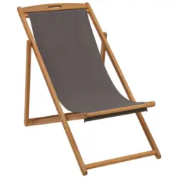 Strandsessel in Holz, Textil Akaziefarben, Dunkelgrau