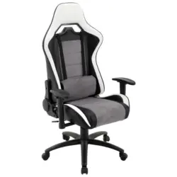 Gamingstuhl in Lederlook, Mikrofaser Grau, Schwarz, Weiß