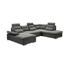 Wohnlandschaft in Webstoff Grau, Schwarz