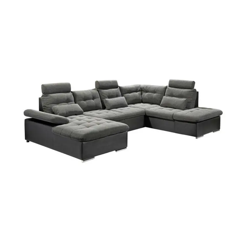 Wohnlandschaft in Webstoff Grau, Schwarz