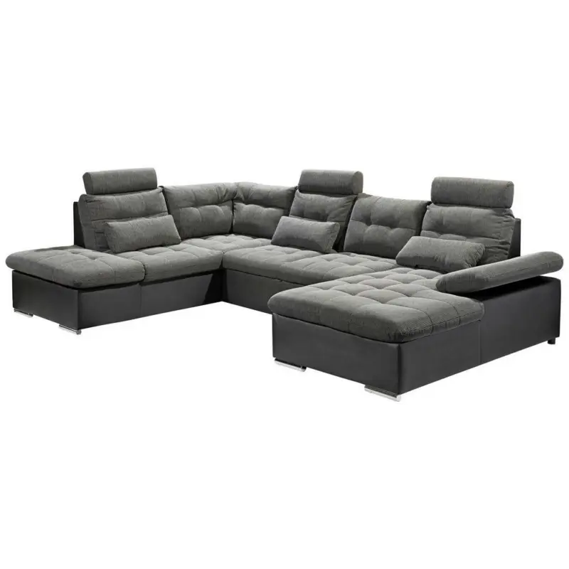 Wohnlandschaft in Webstoff Grau, Schwarz