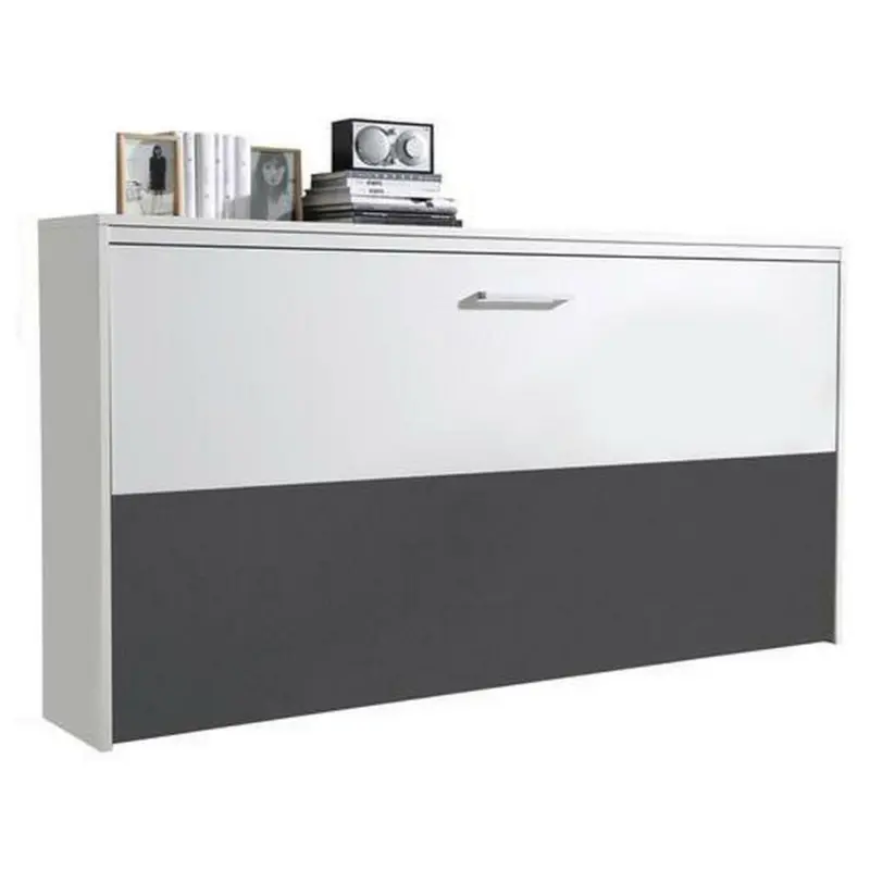 Schrankbett 90/200 cm Weiß, Dunkelgrau