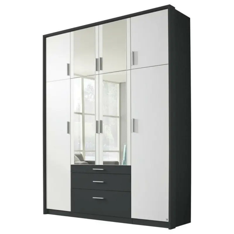 Drehtürenschrank in Grau, Klar, Weiß