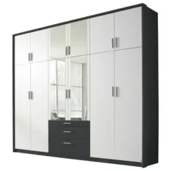 Drehtürenschrank in Grau, Klar, Weiß