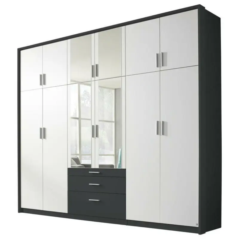 Drehtürenschrank in Grau, Klar, Weiß