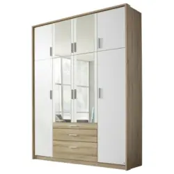 Drehtürenschrank in Klar, Weiß, Sonoma Eiche