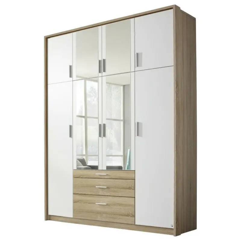 Drehtürenschrank in Klar, Weiß, Sonoma Eiche