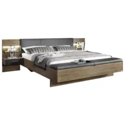 Bettanlage 180/200 cm in Anthrazit, Eichefarben