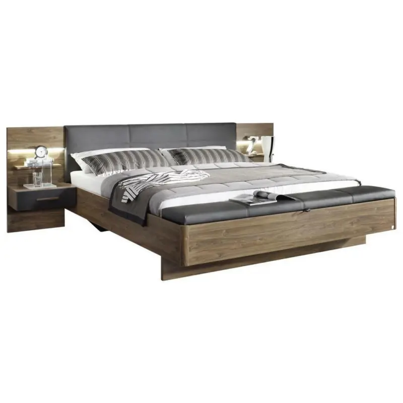 Bettanlage 180/200 cm in Anthrazit, Eichefarben