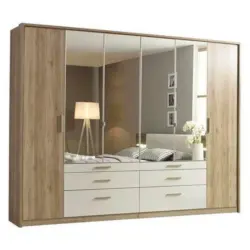 Drehtürenschrank in Weiß, Eichefarben